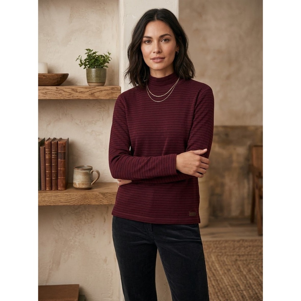 Striped Heattech Uniqlo Burgundy Acrylic Blend Mock Neck Top Size M Medium